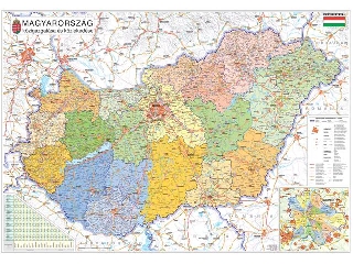 Falitérkép, 100x140 cm, fémléces, Magyarország járástérképe, STIEFEL