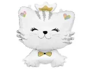 Fehér cica alakú fólia lufi - 39 x 49 cm
