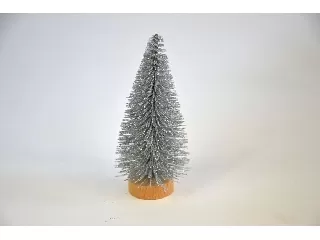 Fenyőfa fa talpon ezüst, glitteres 8cm 3 db/cs