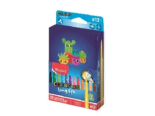 Filctoll készlet, 3,7 mm, kimosható, dobozos, MAPED „Color`Peps Long Life 2”, 12 különböző szín