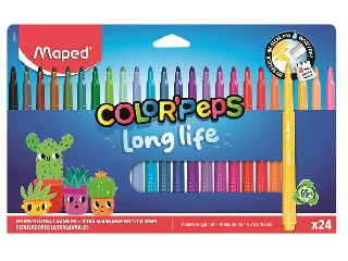 Filctoll készlet, 3,7 mm, kimosható, MAPED „Color`Peps Long Life 2”, 24 különböző szín