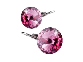Fülbevaló, francia kapcsos, rózsaszín SWAROVSKI® kristállyal, 12mm, ART CRYSTELLA®