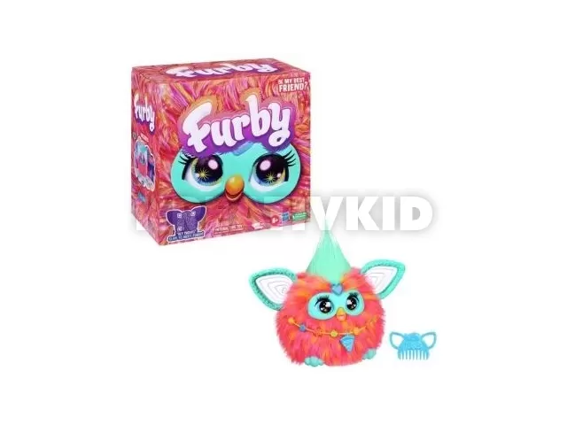 Furby: Interaktív plüssjáték, korall színű, angol nyelvű