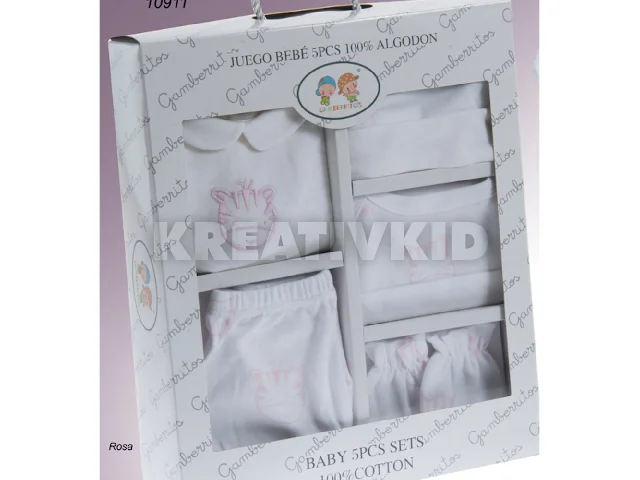 Gamberritos kiegészítõ szett újszülötteknek 5 részes (sapka, kesztyû, nadrág, póló, elõke) rózsaszín 10911