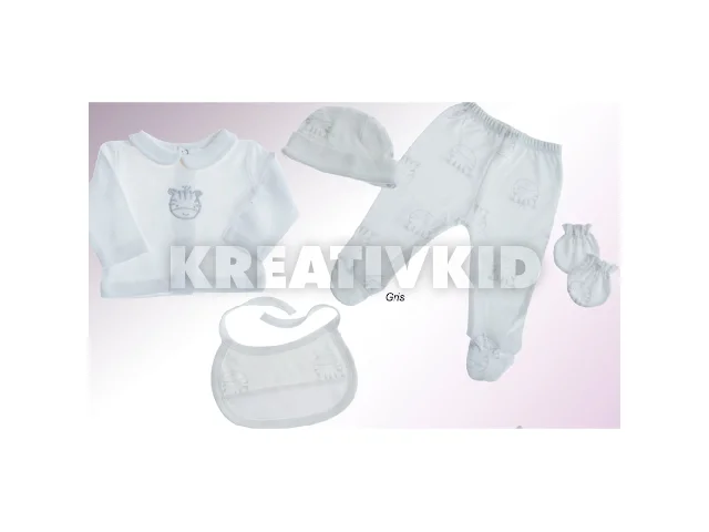 Gamberritos kiegészítõ szett újszülötteknek 5 részes (sapka, kesztyû, nadrág, póló, elõke) szürke 10911