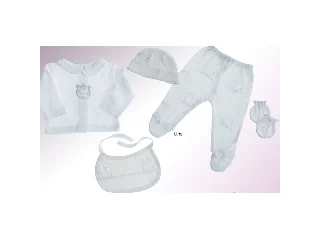 Gamberritos kiegészítõ szett újszülötteknek 5 részes (sapka, kesztyû, nadrág, póló, elõke) szürke 10911