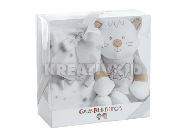 Gamberritos takaró - wellsoft 80x110cm - plüss játékkal pólós cica szürke 10712