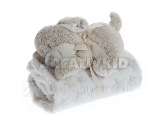 Gamberritos wellsoft takaró 80x110cm plüss játékkal kutya bézs 10899