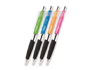 Golyóstoll, 0,35 mm, nyomógombos, vegyes színű, áttetsző test, FLEXOFFICE 