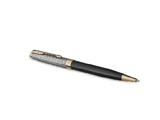 Golyóstoll, 1 mm, metál fekete tolltest, arany klip, PARKER 