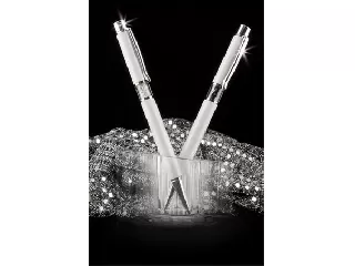 Golyóstoll, fehér, középen fehér SWAROVSKI® kristállyal töltve, 14cm, ART CRYSTELLA®