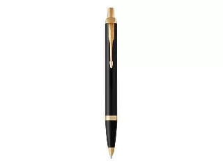 Golyóstoll, nyomógombos, arany színű klip, fekete tolltest, PARKER, 
