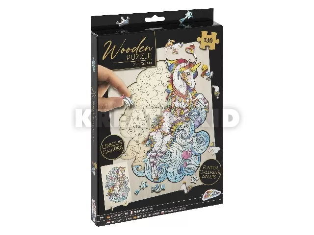 Grafix - Fa puzzle Unikornis egyedi formák 130 db - keret 30 x 22 cm - FSC fa
