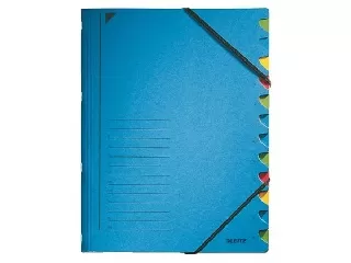 Gumis mappa, karton, A4, regiszteres, 12 részes, LEITZ, kék