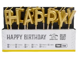 Gyertya szett - happy birthday, arany, 13 db, 8 cm