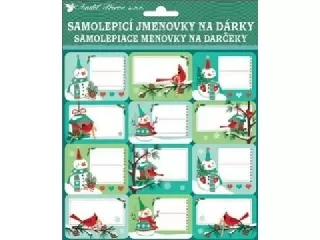 Hóember mintás ajándékkísérő matrica, 18 x 18 cm - 24 db-os