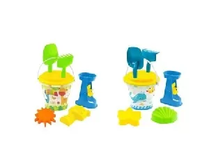 Homokozókészlet mini vízimalommal, 7 részes - Sárga szitával