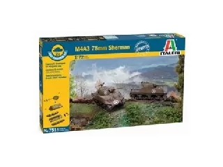 Italeri: M4A3 75 mm Sherman tank makett ragasztóval, 1:72