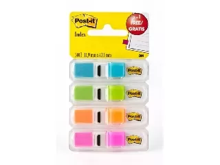 Jelölőcímke adagolóban, műanyag, 4x35 lap, 12x43 mm, 3M POSTIT, élénk színek