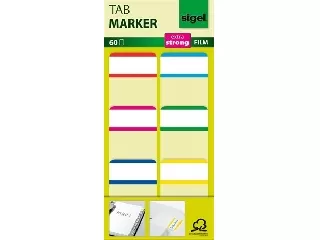 Jelölőcímke, megerősített, fehér szélű, 25x38 mm, 6x10 db, SIGEL, vegyes színek