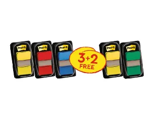 Jelölőcímke, műanyag, 3+2x50 lap, 25x43 mm, 3M POSTIT, vegyes