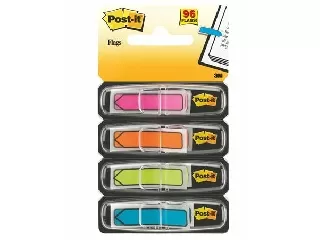 Jelölőcímke, műanyag, 4x24 lap, 11,9x43,2 mm, nyíl, 3M POSTIT, vegyes