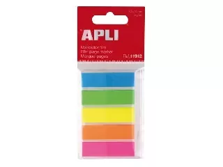 Jelölőcímke, műanyag, 5x25 lap, 12x45 mm, APLI, 5 szín