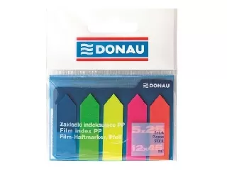 Jelölőcímke, műanyag, nyíl forma, 5x25 lap, 12x45 mm, DONAU, neon szín