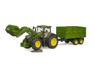 John Deere 7R 350 traktor homlokrakodóval és tandemtengelyes billenő pótkocsival