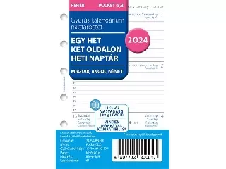 Kalendárium betét, tervező, Filofaxhoz, pocket méret, heti, 1 hét/2 oldal, 2024