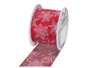 Karácsonyi textilszalag 2 m x 40 mm, piros, hópihe mintával