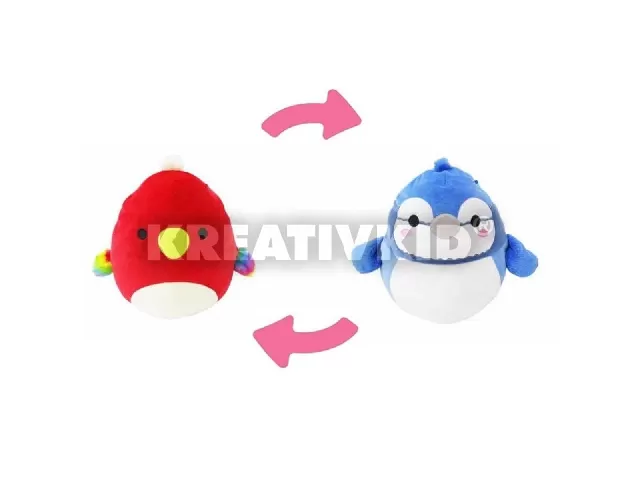 Kifordítható 2 az 1-ben Squishmallows 13 cm - Babs a kék szajkó és Paco a papagáj