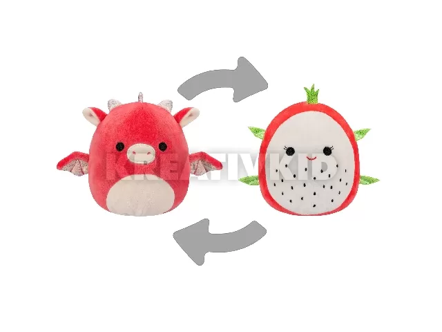 Kifordítható 2 az 1-ben Squishmallows 13 cm - Delita a sárkánygyümölcs és Baiden a piros sárkány