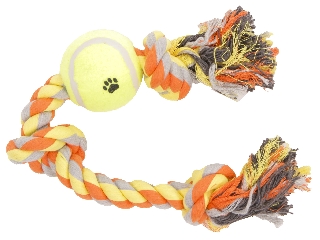 Kutyajáték: kötél 3 csomóval, labdával