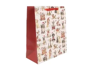 Kutyák mikulássapkában mintás ajándéktasak - 26 x 32 cm