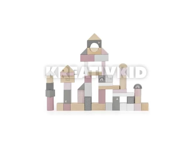 Label-Label: Fa építőkocka készlet - 50 db-os, rózsaszín