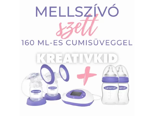 Lansinoh 2 az 1-ben elektromos dupla mellszívó 2db 160ml cumisüveggel szettben