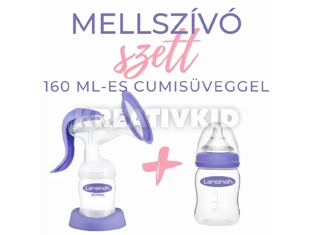 Lansinoh 2 fázisú kézi mellszívó 160ml cumisüveggel szettben
