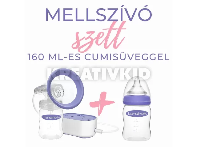 Lansinoh 2 fázisú kompakt elektromos mellszívó 160ml cumisüveggel és mintacsomaggal szettben