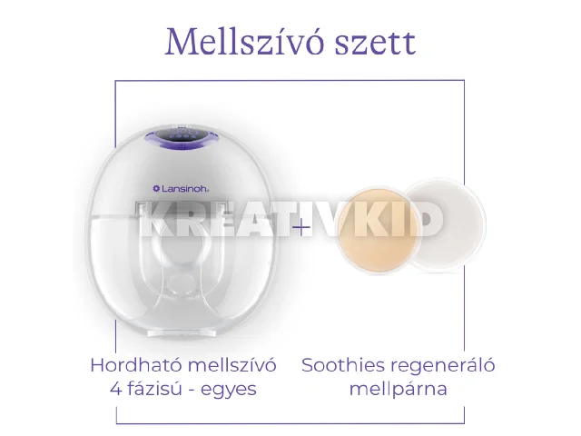 Lansinoh hordható mellszívó 4 fázisú egyes Soothies regeneráló mellpárnával szettben