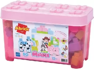 Abrick: Maxi építőkockák tárolódobozban - 50 db-os, állatok, lányos