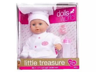 Little Treasure babzsákos baba fehér ruhában - 38 cm