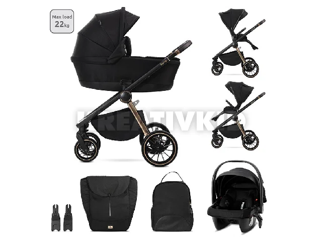 Lorelli Bianca 3az1-ben újszülött babakocsi Lorelli Aria Luxe hordozóval - Black (2 doboz)