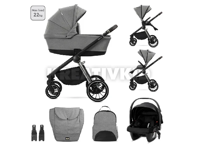 Lorelli Bianca 3az1-ben újszülött babakocsi Lorelli Aria Luxe hordozóval - Grey (2 doboz)