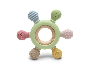 Lorelli Kormánykerék szilikon és bükkfa rágóka - Fresh Green