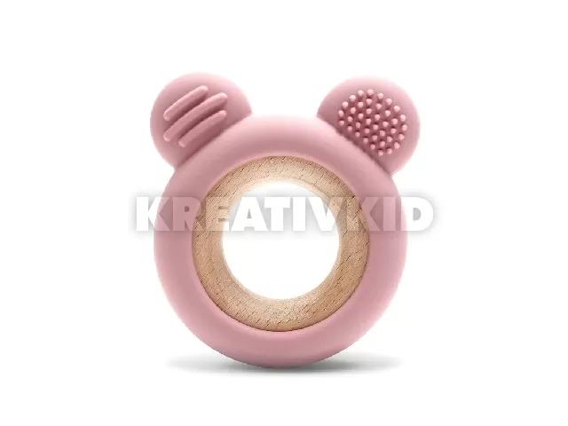 Lorelli Maci szilikon és bükkfa rágóka - Deep Pink