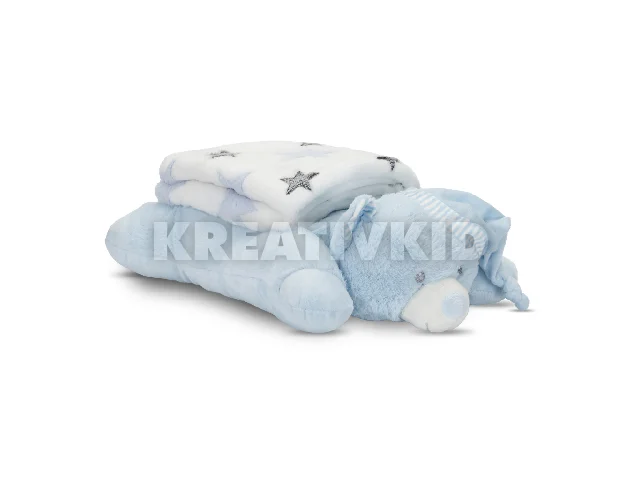 Lorelli Poffy Duo takaró 75x90 cm párnával 45x30 cm - White Blue Teddy Bear
