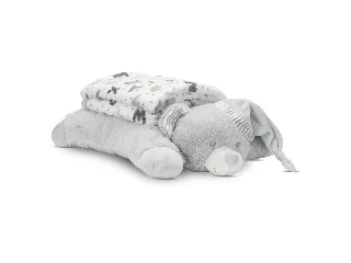 Lorelli Poffy Duo takaró 75x90 cm párnával 45x30 cm - White Grey Teddy Bear