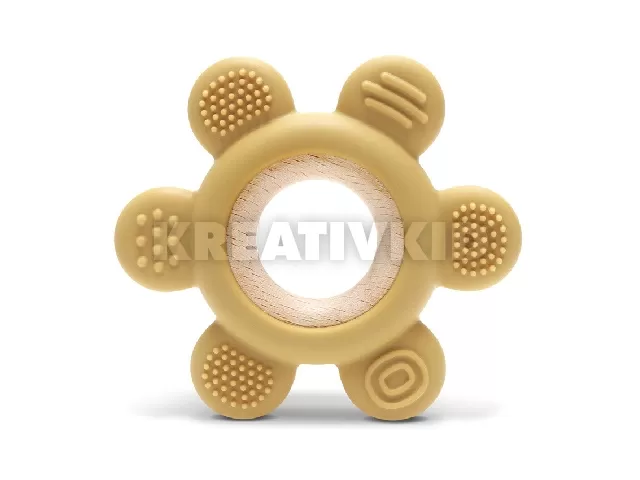 Lorelli Virág szilikon és bükkfa rágóka - Yellow