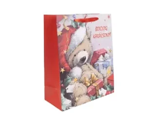 Maci ajándékokkal karácsonyi ajándéktasak - 26 x 32 cm